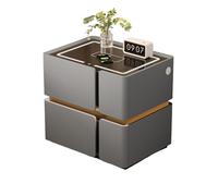 Mesita De Noche Inteligente con Luz LED, Mesita De Noche Flotante con Estación De Carga Y 2 Cajones, Encimera De Vidrio Templado, Mesa Auxiliar De Madera para Dormitorio(D,45cm)