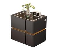 Mesita De Noche Inteligente con Luz LED, Mesita De Noche Flotante con Estación De Carga Y 2 Cajones, Encimera De Vidrio Templado, Mesa Auxiliar De Madera para Dormitorio(E,45cm)