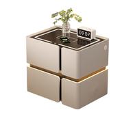 Mesita De Noche Inteligente con Luz LED, Mesita De Noche Flotante con Estación De Carga Y 2 Cajones, Encimera De Vidrio Templado, Mesa Auxiliar De Madera para Dormitorio(B,45cm)