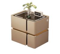 Mesita De Noche Inteligente con Luz LED, Mesita De Noche Flotante con Estación De Carga Y 2 Cajones, Encimera De Vidrio Templado, Mesa Auxiliar De Madera para Dormitorio(C,40cm)