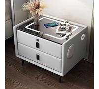 Mesita de noche inteligente con luz tricolor, USB, puerto de carga inalámbrico, bloqueo de huellas dactilares, altavoz Bluetooth (blanco)