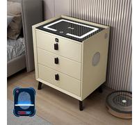 Mesita de noche inteligente con puerto USB, bloqueo de huellas dactilares, luces LED ajustables, estación de carga inalámbrica y altavoz, armario moderno de madera maciza, color beige, 45 cm
