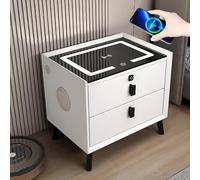 Mesita de noche inteligente con sensor de movimiento, mesita de noche con almohadilla de carga inalámbrica, 2 puertos USB y una moderna mesita de noche blanca CPort con 2 cajones