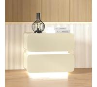 Mesita de noche inteligente con tira de luces LED duales, lujosa mesita de noche de madera maciza con 2 cajones, marco, mesita de noche moderna para dormitorio, sala de estar