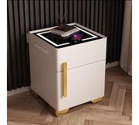 Mesita de noche inteligente de carga inalámbrica con puerto USB y luces LED de 3 colores, mesita de noche multifuncional para dormitorio, dormitorio y sala de estar (beige), mesa auxiliar moderna