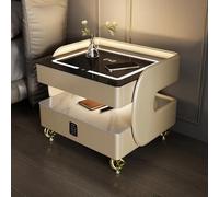Mesita de noche inteligente, madera maciza, moderna mesita de noche multifuncional, diseño inteligente, mejora tu dormitorio con comodidad
