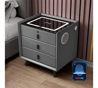 Mesita de noche inteligente Mesita de noche inteligente con 3 cajones Luz USB de 3 colores Puerto de carga inalámbrico Bloqueo de huellas dactilares Altavoz Mesa auxiliar para dormitorio/Gris/3 Warm