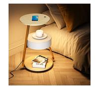 Mesita de noche inteligente,Mesita de noche,Mesa auxiliar con luces LED ajustables,Carga inalámbrica,Estante de almacenamiento abierto,Organizador de mesita de noche/Mármol/Led+Inalámbrico+Cajón Warm