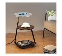 Mesita de noche inteligente,Mesita de noche,Mesa auxiliar con luces LED ajustables,Carga inalámbrica,Estante de almacenamiento abierto,Organizador de mesita de noche/Plata/Led+Carga inalámbrica Warm