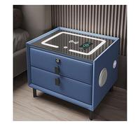 Mesita de noche inteligente moderna con luz LED, carga inalámbrica, bloqueo de huellas dactilares, altavoz Bluetooth, 2 cajones, ideal para dormitorio y oficina, acabado blanco