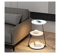 Mesita de noche inteligente para dormitorios, mesita de noche, mesa de centro, mesa auxiliar, con carga inalámbrica, luces LED ajustables, cajones y estante de almacenamiento abierto/mármol/Led+carga