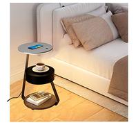 Mesita de noche inteligente y única, mesita de noche, mesa de centro, mesa auxiliar moderna con luces LED ajustables, carga inalámbrica, estante de almacenamiento abierto, gabinete de almacenamiento
