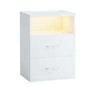CASARIA® Mesita de Noche Luz LED Táctil Regulable 2 Cajones 40x28x55cm Mesa Auxiliar Dormitorio Salón Blanco
