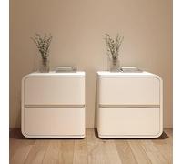 Mesita de noche, juego de 2 mesitas de noche de estilo minimalista moderno con cajones dobles, rieles para cajones de tres secciones y diseño de textura de cuero, ideal para dormitorios y salas de es