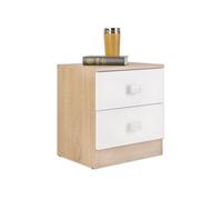 duehome | Mesita de Noche con 2 Cajones, Mesilla de Noche, Modelo Kamik, Acabado en Blanco y Nordico, Medidas: 39,5 cm (Ancho) x 44 cm (Alto) x 33,5 cm de (Fondo)