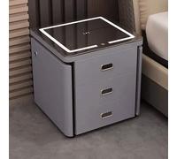 Mesita De Noche Led, Carga Por Ambos Lados, Ajuste De Luz De Tres Colores, Gran Capacidad De Almacenamiento, Rieles Deslizantes Silenciosos, No Requiere Instalación, Para,Khaki Gray-C_50*40*52CM