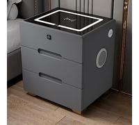Mesita de noche LED con carga inalámbrica, USB, bloqueo de huellas dactilares, altavoz Bluetooth, luz de tres colores, organizador de almacenamiento versátil para dormitorio y sala de estar