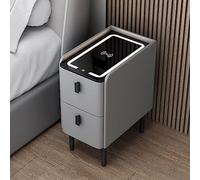 Mesita de noche LED con carga USB, bloqueo de huellas dactilares, altavoz Bluetooth, luz de 3 colores, armario de almacenamiento para dormitorio y sala de estar