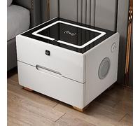 Mesita de noche LED con carga USB, bloqueo de huellas dactilares, altavoz Bluetooth, luz de 3 colores, armario de almacenamiento para dormitorio y sala de estar