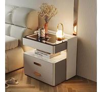 Mesita de Noche LED con estación de Carga, Mesita de Noche Moderna con 2 cajones, Gabinete de Almacenamiento Abierto para Dormitorio, Sala de Estar (Color : Beige, Size : 50x50x56cm)