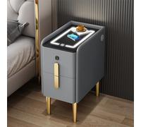 Mesita de noche LED inteligente con carga USB y inalámbrica, bloqueo de huellas dactilares, moderna mesita de noche para almacenamiento de dormitorio