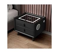 Mesita de noche LED inteligente con puerto de carga USB/inalámbrico, bloqueo de huellas dactilares y altavoz Bluetooth Mesita de noche de madera minimalista de 46/59 cm para dormitorio y sala de estar