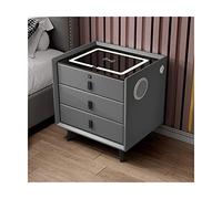 Mesita de noche LED inteligente con puerto de carga USB/inalámbrico, bloqueo de huellas dactilares y altavoz Bluetooth Mesita de noche de madera minimalista de 46/59 cm para dormitorio y sala de estar