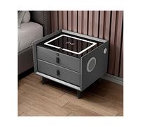 Mesita de noche LED inteligente con puerto de carga USB/inalámbrico, bloqueo de huellas dactilares y altavoz Bluetooth Mesita de noche de madera minimalista de 46/59 cm para dormitorio y sala de estar