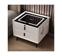 Mesita de noche LED inteligente con puerto de carga USB/inalámbrico, bloqueo de huellas dactilares y altavoz Bluetooth Mesita de noche de madera minimalista de 46/59 cm para dormitorio y sala de estar