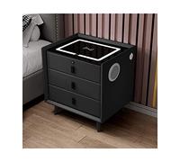 Mesita de noche LED inteligente con puerto de carga USB/inalámbrico, bloqueo de huellas dactilares y altavoz Bluetooth Mesita de noche de madera minimalista de 46/59 cm para dormitorio y sala de estar