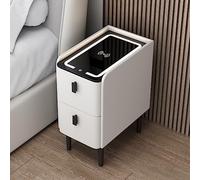 Mesita de noche LED inteligente con USB, carga inalámbrica, bloqueo de huellas dactilares, altavoz Bluetooth y luz de tres colores, armario organizador de lujo para dormitorio y sala de estar