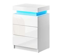 Mesita de noche LED Moderna con 3 cajones, mesita de noche Frontal de Alto Brillo con luz RGB de 16 Colores, mesita de noche con diseño de Almacenamiento Superior para Dormitorio, Sala de es