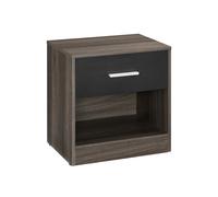 VASAGLE Mesita de Noche, Mesa Auxiliar con Cajón, Asa, Compartimento Abierto, para Dormitorio, Salón, Marrón Castaño y Negro Tinta LET619K74