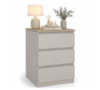 Mesita de Noche, Mesa Auxiliar SIL Cashmere con 3 Cajones, Color Cashmere y Jackson Hickory, 41 x 50 x 70 cm