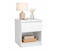 Mesita de Noche, Mesa Auxiliar SIL Gloss White con 1 Cajón y Hueco Inferior, Color Blanco Alto Brillo, 41 x 40 x 50 cm