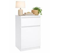Mesita de Noche, Mesa Auxiliar SIL Gloss White con 1 Puerta y 1 Cajón,Color Blanco Alto Brillo, 41 x 40 x 70 cm