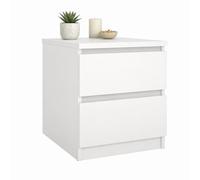 Mesita de Noche, Mesa Auxiliar SIL Gloss White con 2 Cajones,Color Blanco Alto Brillo, 40 x 50 x 50 cm