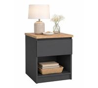 Mesita de Noche, Mesa Auxiliar SIL Mat Grey con 1 Cajón y Hueco Inferior, Color Gris Mate y Jackson Hickory, 41 x 40 x 50 cm