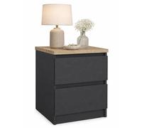 Mesita de Noche, Mesa Auxiliar SIL Mat Grey con 2 Cajones, Color Gris Mate y Jackson Hickory, 41 x 50 x 50 cm