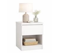 Mesita de Noche, Mesa Auxiliar SIL White con 1 Cajón y Hueco Inferior, Color Blanco, 41 x 40 x 50 cm