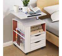 Mesita de noche, mesa para ordenador portátil, altura ajustable, mesa auxiliar de madera, con cajones y ruedas, escritorio extraíble, mesa de café, para dormitorio o salón
