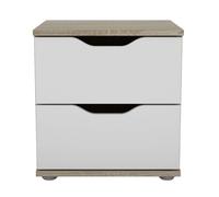 Miroytengo Mesita de Noche, Mesilla de Noche, Mesa Dormitorio 2 Cajones PARC Roble Sonoma y Blanco 40x42x35 cm