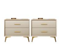 Mesita de noche, mesita de noche de piel sintética con 2 cajones, almacenamiento de madera maciza para dormitorio