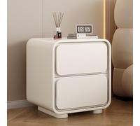Mesita de noche - Mesita de noche moderna de madera maciza con 2 cajones, diseño de cuero sin instalación para una fácil instalación