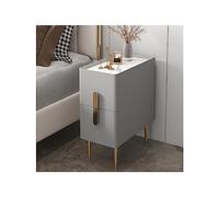 Mesita de noche minimalista con 2 cajones y parte superior de mármol sintético, mesita de noche moderna de madera para espacios pequeños, cómoda de dormitorio