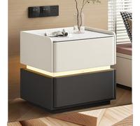 Mesita de noche minimalista con acabado brillante, cajón silencioso, materiales ecológicos, diseño que ahorra espacio, fácil montaje para artículos esenciales de dormitorio