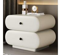 Mesita de noche minimalista de madera maciza con cajones dobles, mesita de noche moderna de cuero, mesa auxiliar de cama de pie (blanco, 45 cm) para almacenamiento de dormitorio