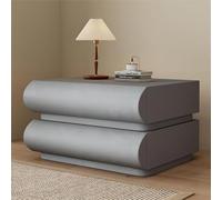 Mesita de noche minimalista gris con 2 cajones de madera maciza, sin montaje, diseño curvado para dormitorio y sala de estar, tamaño de 45 cm, elegante y funcional