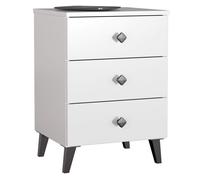Mesita de noche mobi blanco 40 cm 3 cajones con tiradores negros 40x37x58 cm