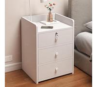 Mesita de noche moderna con 3 cajones y cerradura | Elegante armario de almacenamiento en blanco cálido | Perfecto para dormitorios, habitaciones de alquiler y más | Opciones multicolor disponibles